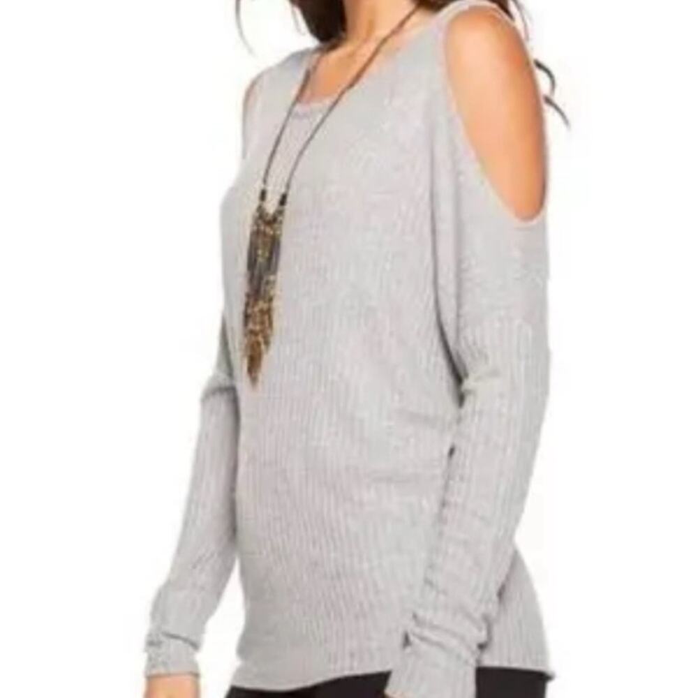 Chaser Light Gray Waffle Knit Cold Shoulder Long Sleeve Top M